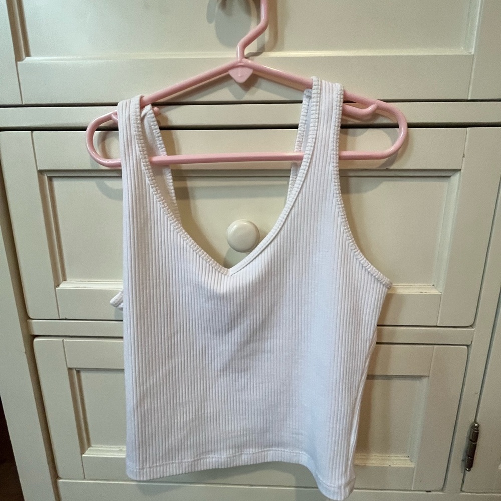 Hollister White Ribbed Tank Top
